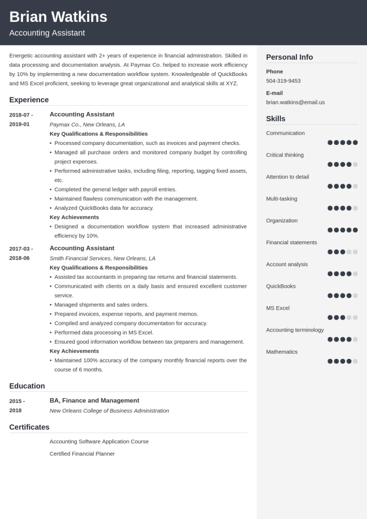 accounting assistant resume example template cubic
