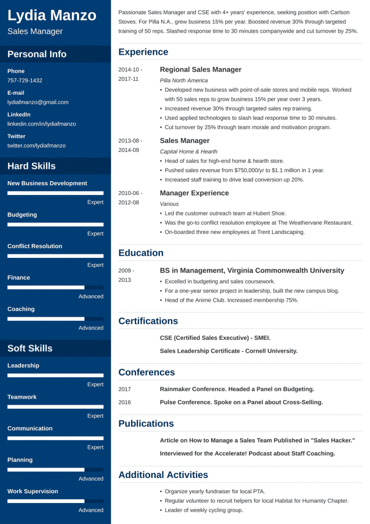 manager resume template cascade