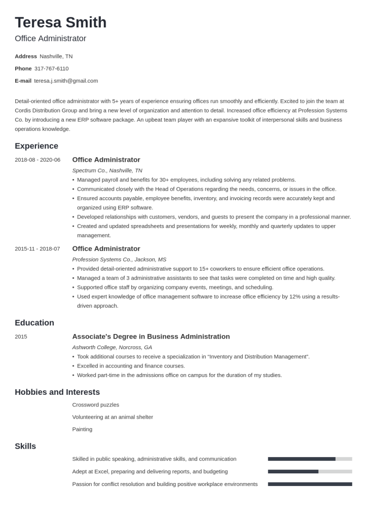 office administrator resume example template minimo