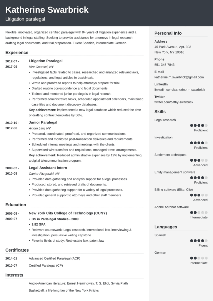 paralegal resume template cubic