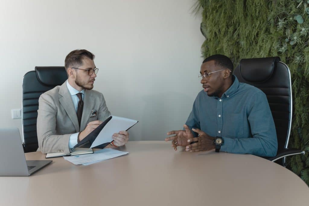 An interviewer with a candidate during a job interview